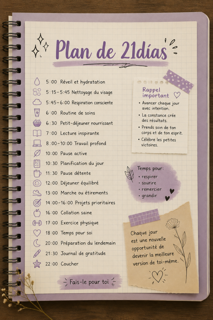 Femme concentrée sur un plan de productivité de 21 jours