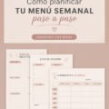 Femme préparant un menu hebdomadaire avec des ingrédients frais et colorés.