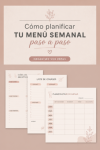 Femme préparant un menu hebdomadaire avec des ingrédients frais et colorés.