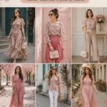Femme portant un look romantique flamboyant avec des couleurs vives et des accessoires gamins.