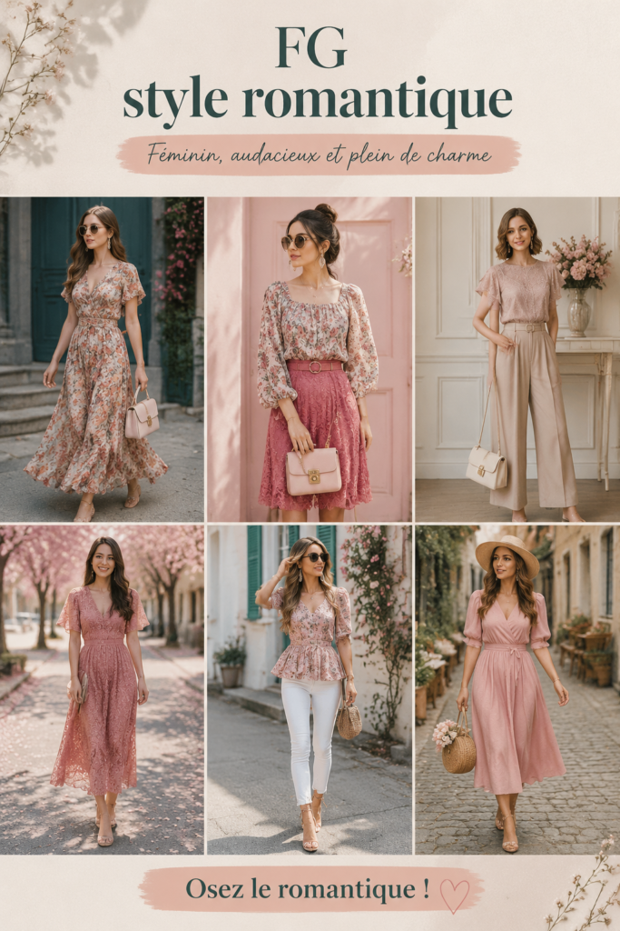 Femme portant un look romantique flamboyant avec des couleurs vives et des accessoires gamins.