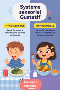 Image montrant divers aliments aux saveurs variées, illustrant le système sensoriel gustatif.