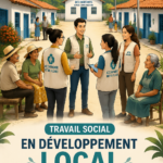 Image représentant des professionnels du travail social utilisant des outils d'IA pour le développement local.