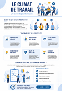Femme travaillant dans un bureau lumineux, illustrant un climat de travail positif.