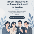 Illustration d'une équipe de bureau collaborant autour d'une table avec enthousiasme, rappelant l'importance de la cohésion au travail