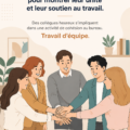 Groupe de collègues souriants posant leurs mains ensemble, illustrant la cohésion d'équipe au bureau.