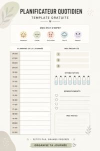 Un planificateur quotidien personnalisé créé sur Canva, avec des notes et des tâches.