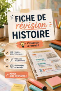 Fiche de révision d'histoire avec des notes colorées et structurées.