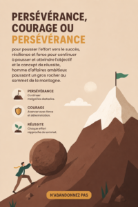 Femme méditant en montagne, symbole de courage et de persévérance.