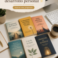 Une pile de livres de développement personnel sur une table en bois.