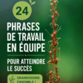 Femme professionnelle souriante discutant en équipe avec des phrases inspirantes en arrière-plan