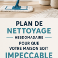 Femme en train de nettoyer sa maison en suivant un plan hebdomadaire.