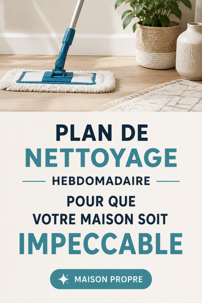 Femme en train de nettoyer sa maison en suivant un plan hebdomadaire.