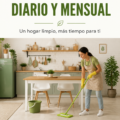 Femme heureuse nettoyant sa maison avec organisation et plaisir