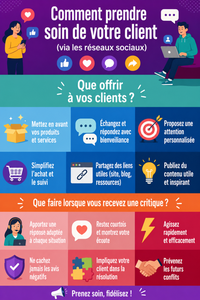 Infographie sur l'amélioration de la relation client grâce aux réseaux sociaux