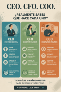 Une réunion entre un CEO, un CFO et un COO discutant des stratégies d'entreprise.
