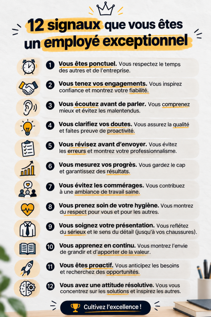 Une femme d'affaires souriante au travail, symbolisant le succès et l'efficacité professionnelle.