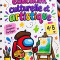 Activité artistique en classe inspirée par Among Us, montrant des élèves créant des œuvres