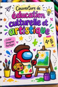 Activité artistique en classe inspirée par Among Us, montrant des élèves créant des œuvres