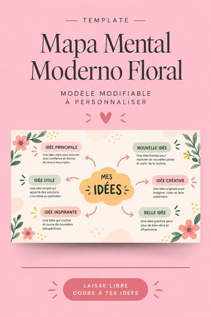 Template floral pour la création d'un mapa mental sur Canva.