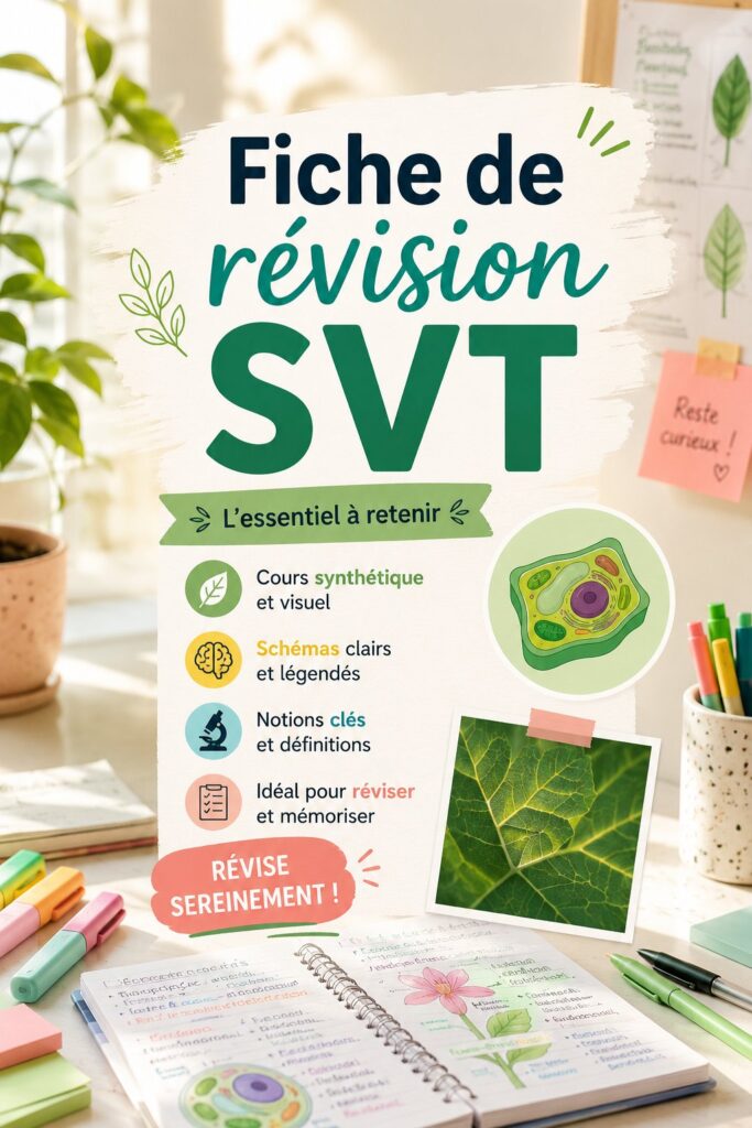 Illustration d'une fiche de révision SVT bien structurée avec des couleurs et graphiques