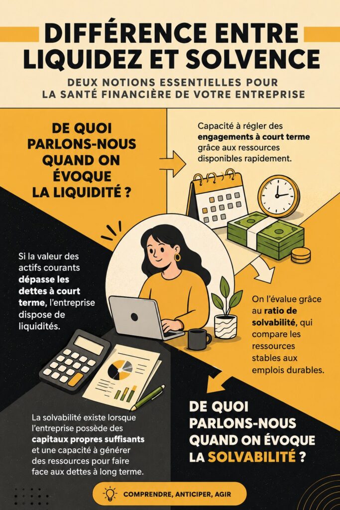 Illustration représentant les concepts de liquidité et de solvabilité dans un contexte financier.