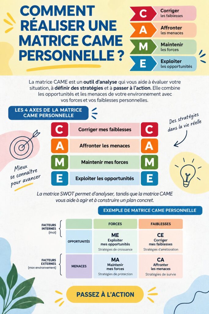 Illustration d'une femme créant sa matrice CAME personnelle
