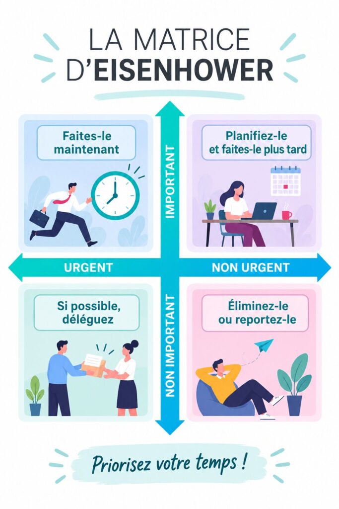Matrice d'Eisenhower illustrée pour la gestion du temps