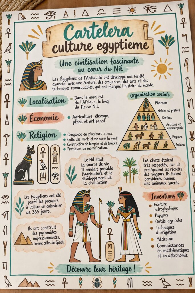 Une image représentant des symboles de la culture égyptienne pour l'organisation