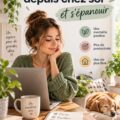 Femme travaillant efficacement à domicile avec un espace de travail bien organisé.