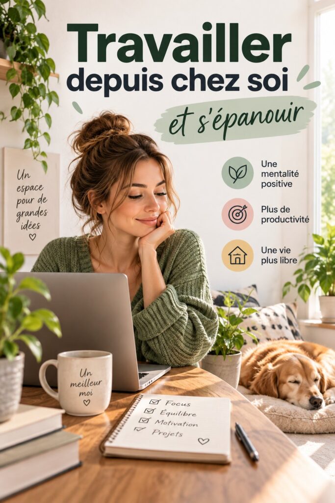 Femme travaillant efficacement à domicile avec un espace de travail bien organisé.