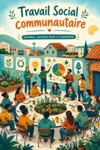 Une femme souriante au travail social communautaire, s'impliquant dans sa communauté.