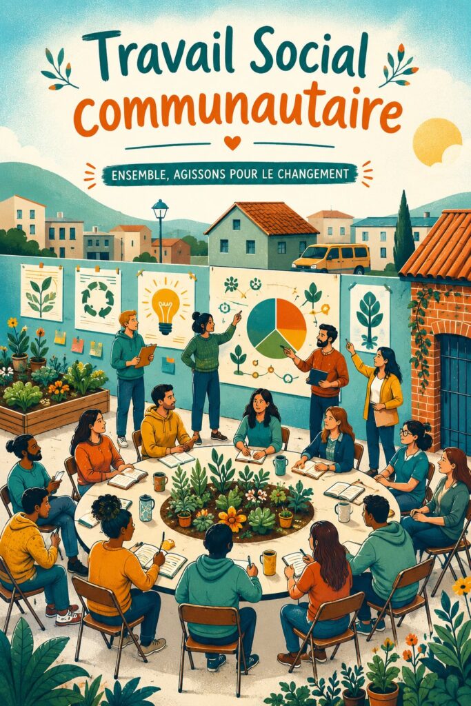 Une femme souriante au travail social communautaire, s'impliquant dans sa communauté.