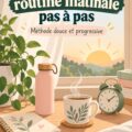 Femme souriante profitant d'une routine matinale sereine avec une tasse de thé