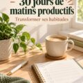 Femme matin, notebook et café - défi de matins productifs