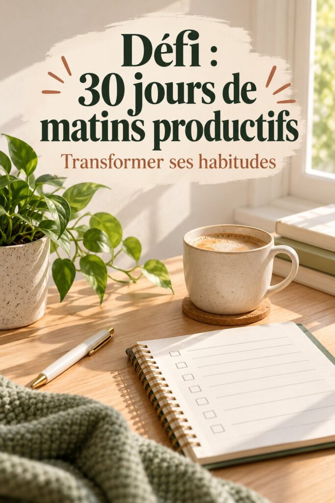 Femme matin, notebook et café - défi de matins productifs