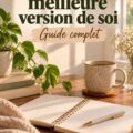Femme souriante avec un livre de développement personnel à la main, représentant l'épanouissement.