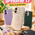 Femme souriante tenant son iPhone 17 avec un étui élégant et stylé.