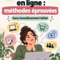 Femme souriante travaillant sur son ordinateur portable à domicile pour gagner de l'argent en ligne.