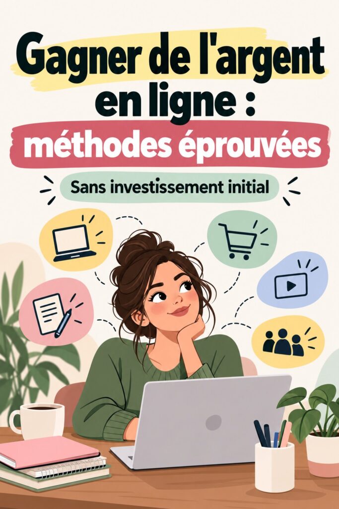 Femme souriante travaillant sur son ordinateur portable à domicile pour gagner de l'argent en ligne.