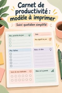 Modèle de carnet de productivité imprimable sur une table.
