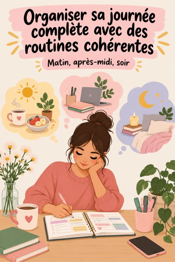 Femme organisant sa journée avec une routine claire et sereine.