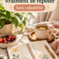 Femme détendue en train de savourer un moment de repos au jardin, illustrant une organisation de week-end apaisante.