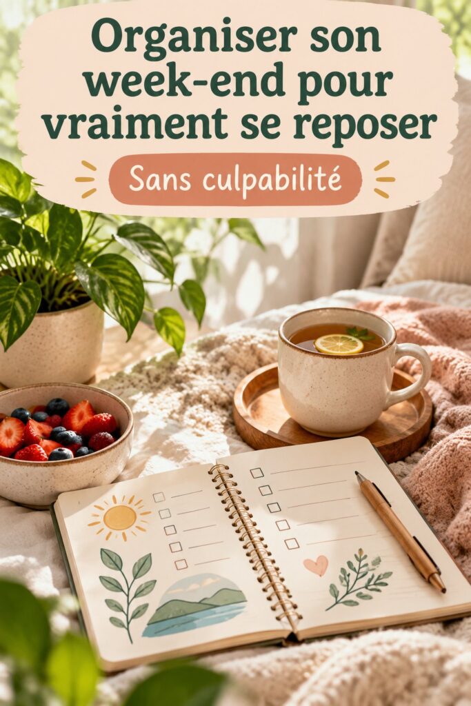 Femme détendue en train de savourer un moment de repos au jardin, illustrant une organisation de week-end apaisante.