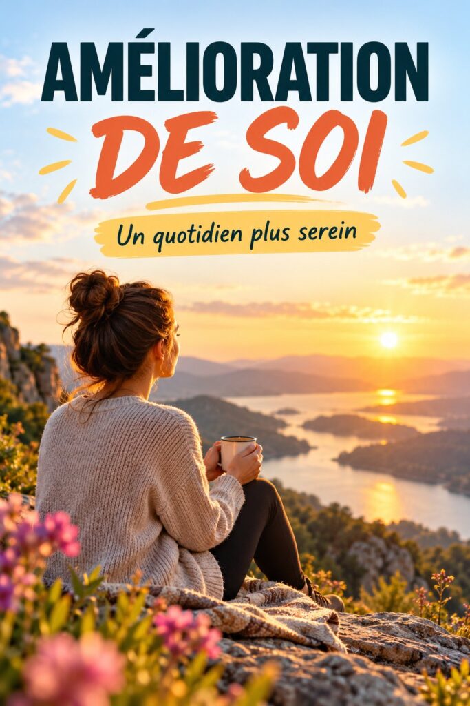 Image d'une femme méditant dans un espace serein, symbolisant l'amélioration personnelle et le bien-être.