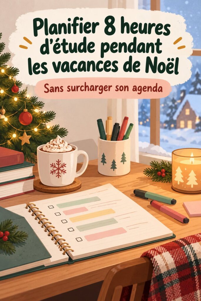 Femme organisant son emploi du temps d'étude pendant les vacances de Noël.