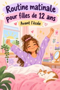 Fille adolescente en train de suivre une routine matinale apaisante dans sa chambre.