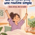 Femme sereine pratiquant une routine matinale relaxante dans son salon.