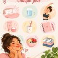 Femme souriante se préparant le matin dans un environnement calme et organisé