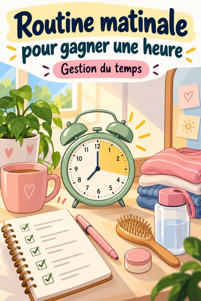 Femme souriante en train de pratiquer une routine matinale productive avec une tasse de thé